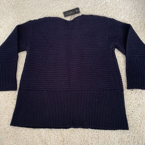 DG2 by Diane Gilman Sweater Womens Large Ribbed Knit Blue 3/4 Wide Sleeve NEW - Picture 3 of 6